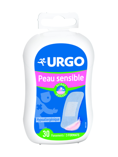 Urgo - Pansement Peau Sensible - Hypoallergénique Indolore au retrait  - 3 formats - 30 pansements